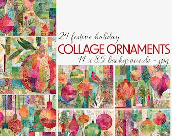 Holiday Collage Ornaments — 24 Festive Backgrounds for Junk Journals, Scrapbooks & Creative Crafts (11x8.5")