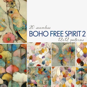 Paquete de papel sin costuras Boho Free Spirit: 20 fondos artísticos imprimibles para papelería, collage, sublimación, revistas basura y manualidades digitales