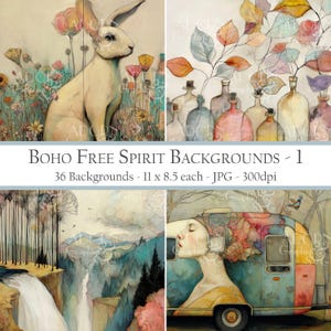 Fundos digitais Boho Free Spirit, 36 papéis imprimíveis para diários de recortes, scrapbooking, colagens, cartões, decoupage e projetos de arte