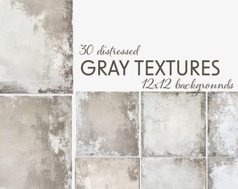 Papéis com fundo cinza desgastado, texturas grunge, materiais rústicos industriais para diários, pacote de papéis digitais neutros, 25 texturas sobrepostas.