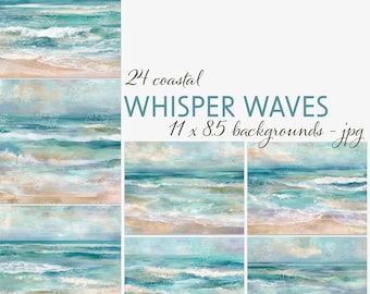 Ocean Wave Backgrounds – 24 Painterly Coastal JPGs (Digital Download)