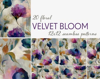 Painterly Floral Seamless Patterns | 20 Digital Papers for Fabric, Wallpaper, Decoupage & Junk Journals | 12x12 JPG