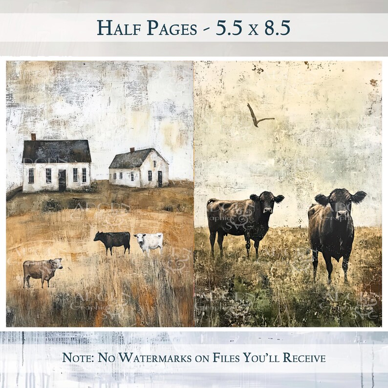 Rustic Field Journal Rural & Rustic Junk Journal Backgrounds - Farm Life Landscape Papers ...