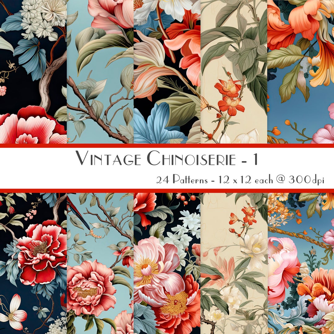Vintage Chinoiserie Floral Paper Pack, Scrapbooking, Junk Journal ...