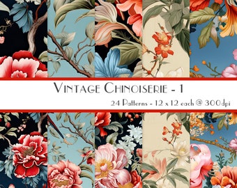 Vintage Chinoiserie Floral Paper Pack, Scrapbooking, Junk Journal (Digital Download)