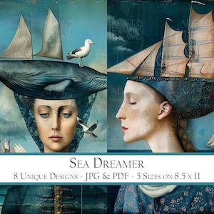 Cartes ATC Mer, Éphémères De Collage, Cartes De Journal, Découpes Imprimables De Scrapbooking, Images De Journal D'art Surréaliste, Impressions D'art, Art Rêveur De Mer