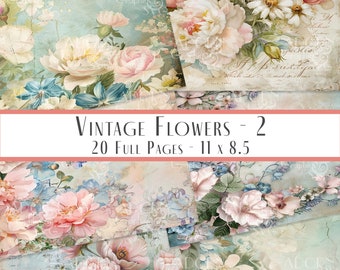Páginas de diario basura estilo shabby chic, kit de scrapbooking floral vintage (descarga digital)