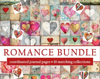 Romance Bundle – Valentine’s Junk Journal Pages & Heart Clipart (10 Collections, PDFs + JPGs)