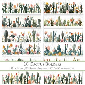 Bordure cactus, clipart mariage, clipart fleur de cactus, cactus aquarelle, fabrication de cartes, papercraft, carnet de voyage, publicité