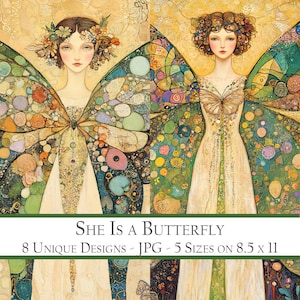Sie ist ein Schmetterling Digitale Kunstdrucke, Vintage Fee ATC Karten, Fantasy Bastelbedarf, druckbare Faerie Ausschnitte, Fee Ephemera, 5 Größen