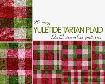Digitaal kerstpapier met tartanruit – 20 naadloze geruite kerstpatronen, winterflaneltexturen