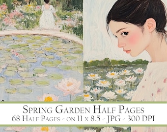 Spring Garden Half Pages, Spring Junk Journal, Pastel Scrapbook Paper, Collage Backgrounds, Scrapbooking Kit, Summer Garden, Book Lover Kit
