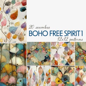 Boho Free Spirit naadloos patroonpakket – 20 abstracte botanische digitale papiersoorten om te knutselen, tijdschriften, decoupage, stickers en meer