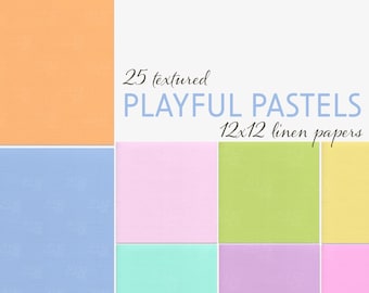 Playful Pastels Digital Paper Pack – 25 Bright Linen Textures for Scrapbooking, Journals, Baby Crafts, Invitations, 12x12 JPG Backgrounds