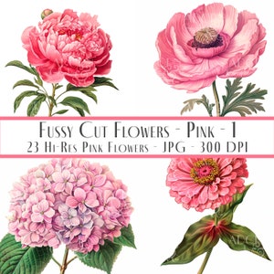Blumen Ephemera, Rosa Blumen Clipart, Hochzeit Clipart, Rosa Blumen, Fussy Cuts Pack, Kartenherstellung, Papierhandwerk, Junk Journal, Kommerzielle Nutzung