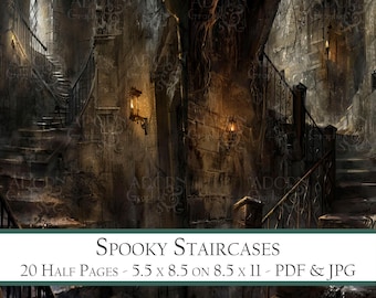 Creepy Mansions - Haunted Houses - 20 Junk Journal Pages - Printable Digital Journaling Supplies - Scrapbook Paper - 5.5 x 8.5 on 11 x 8.5