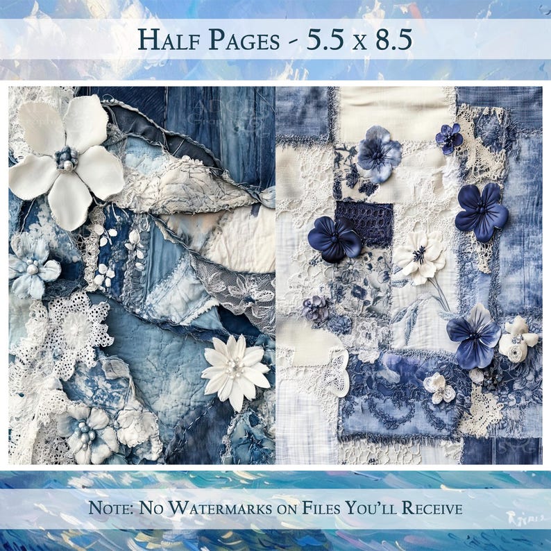 Denim & Old Lace Junk Journal Backgrounds - Scrapbook Paper Kit ...