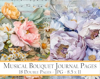 Vintage Floral Junk Journal Pages, Shabby Chic Printable Paper (PDF)