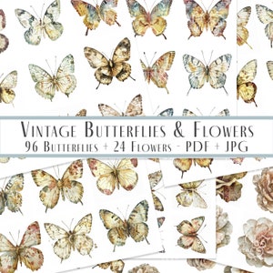 Journal indésirable, éphémères, coupe délicate, papillons vintage, clipart papillon aquarelle, imprimable, Cricut, autocollants, découpes, téléchargement numérique