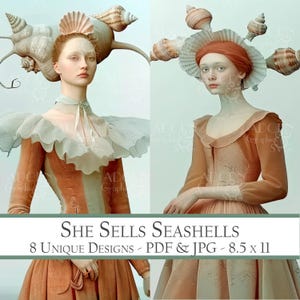 elle vend des coquillages | Cartes maritimes ATC | Collage éphémères | Cartes de journalisation | Découpes imprimables pour scrapbooking | Cartes journal de plage | Télécharger