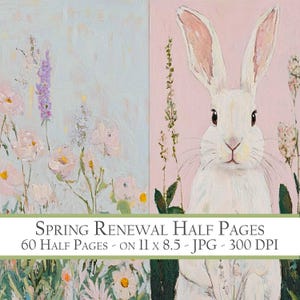 Frühlingserneuerung halbe Seiten, Kaninchen Junk Journal, Pastell Scrapbook Papier, Collage Hintergründe, Scrapbooking Kit, Sommergarten, Buchliebhaber Kit