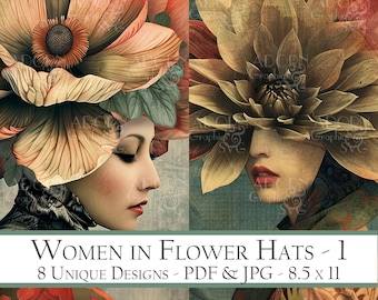 Arte Floral Feminina, Materiais Diversos para Diário de Sucata (Download Digital)