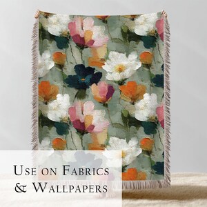 A collection of 20 seamless 12x12 digital floral patterns titled Painterly Petals, featuring expressive brushstroke textures with layered petals in orange, pink, white, and green on painterly backdrops. Perfect for junk journals, scrapbooks, fabric crafts, sublimation, collage, gift wrap, and digital design projects. Instant download in high-resolution JPG format.