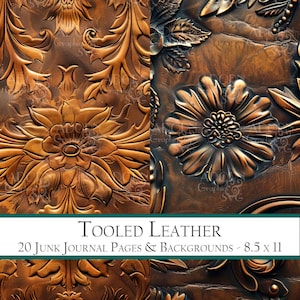 Tooled Leather Junk Journal Papers, Faux Leather, Embossed Leather, Leather Texture, Engraved Flower Pattern, Neutral, Masculine, Backing
