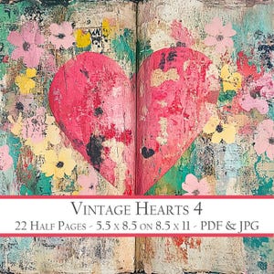 Páginas de media página con motivos grunge vintage y flores románticas en forma de corazones: efímeras de diario basura, cartas de amor, álbumes de recortes, collages, aniversarios y San Valentín