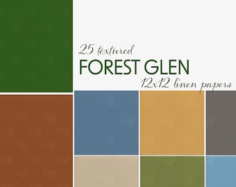 Forest Glen Digital Paper – 25 jordnära linnestrukturerade bakgrunder i grönt, brunt, mossa och skiffer för naturpyssel, scrapbooking, lägerdagbok