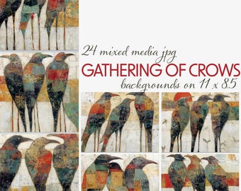 Crow Art Backgrounds • Mixed Media Bird Collage Pages • Junk Journal & Scrapbook Papers (11x8.5")