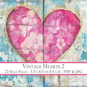 Vintage Grunge Heart Half Pages - Romantic Digital Ephemera for Junk Journals, Scrapbooks, Anniversary, Love Letters, and Mixed Media Crafts