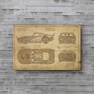 Lightning McQueen Picture, Metal Art, Gift For Child, Car Blueprints, Car Poster, Car Wall Art, Car Poster Art, Wall Decor, Nursery Picture