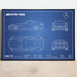 Mercedes Benz Blueprints, AMG GT, Car Blueprints, Car Poster, Gift For Dad, Gift For Friend, Best Man Gift, Blueprint Art, Car Prints, Art