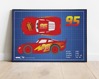 Lightning McQueen Poster, Kidsart, Gift For Child, Car Blueprints, Car Poster, Car Picture, Car Wall Art, Car Poster, Wall Decor, Car Art