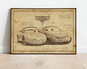 Sally, Lightning McQuuen, Kidsart, Gift For Child, Cars Poster, Cars Poster PNG, Cars PNG, Cars Prints, Wall Decor, Cars Art, Nursery Poster