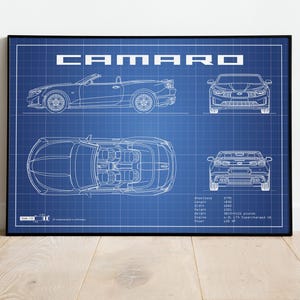 Blueprint of a Camaro, Chevy Camaro, Car Blueprints, Car Poster, Garage Workshop Art, Car Gift For dad, Gift For Friend, Best Man Gift, Art