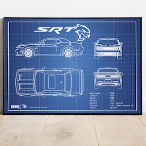 Challanger Poster, Car Blueprints, Car Poster, Garage Workshop Art, Gift For Car Guy, Gift For Him, Gift For Dad, Challanger Blueprint, Art