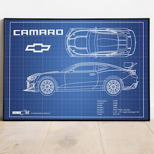 Poster of a Camaro, Chevy Camaro, Car Blueprints, Car Poster, Gift For Car Guy, Gift For Him, Gift For Dad, Gift For Friend, Best Man Gift