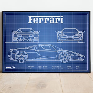 Ferrari Enzo Picture, Ferrari Blueprint, Car Blueprints, Car Wall Decor, Car Poster, Mancave wall Art, Metal Art, Gift For Him, Gift For Dad