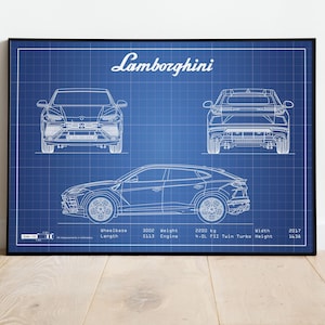 Lamborghini Blueprint, Lambo Print, Lamborghini Urus, Urus Blueprint, Lamborghini Art, Car Blueprints, Car Wall Decor, Car Poster, Car SVG
