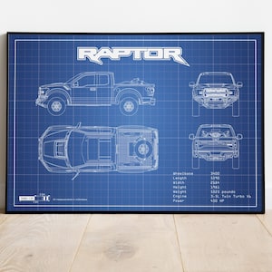 Gen 2 Raptor, Ford Raptor, Car Blueprints, Car Poster, 1st Anniversay Gift, Wall decor, Office Artwork, car Prints, Gift, Blueprint Art, Art