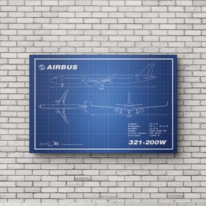 Airbus A321 Aircraft Blueprint Wall Art, Plane Poster, Aviation Art, Gift For Pilot, Digital Prints, Aeronautic Art, Plane Art, Mancave