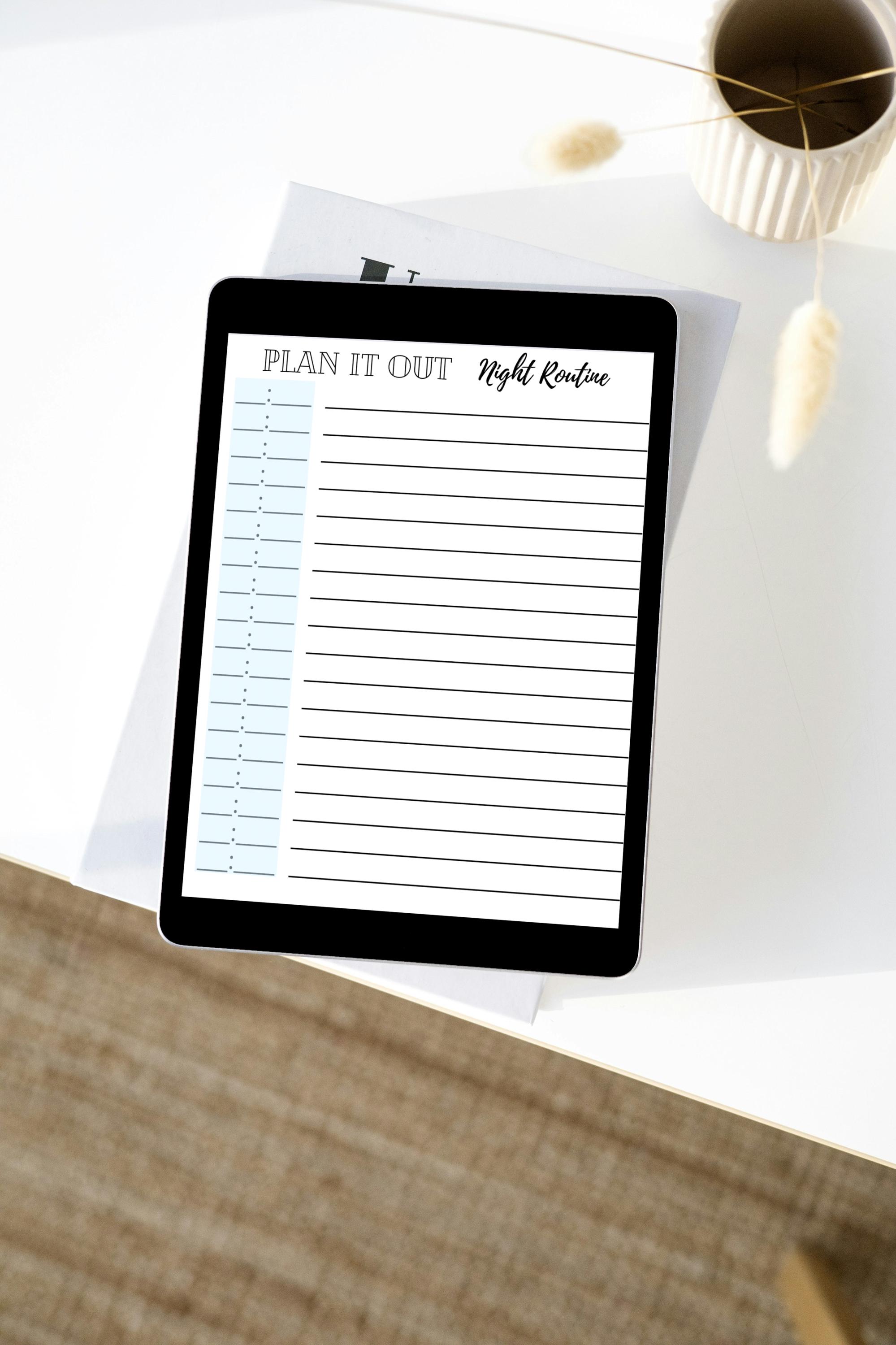 Digital Plan It Out Night Routine Template | Printable Evening Planner ...