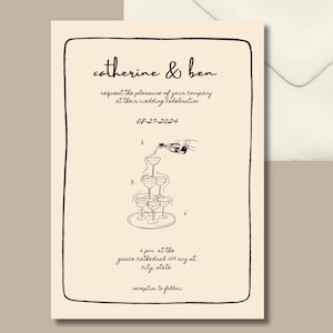 Wedding Invitation, Cute, Classy, Chic, Whimsical, Hand Drawn, Wedding Rehearsal Invitation or Dinner Party, Instant Digital Download.