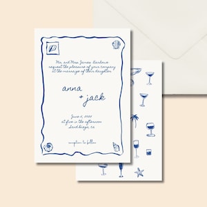Coastal Wedding Invitation, Double Sided, Whimsical, Artsy, Unique Wedding Template.