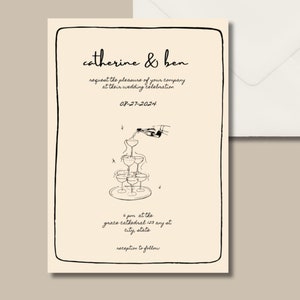 Huwelijksuitnodiging |  Elegante unieke minimalistische huwelijksuitnodiging, ronde rand, stijlvol, handgeschreven lettertype, direct downloaden.