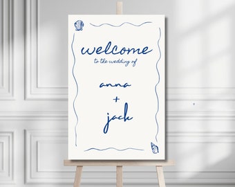 Coastal, Whimsical, Welcome Sign, Wedding Stationery, Hand Drawn, Editable, Digital Template.