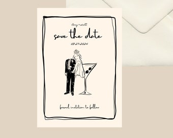 Save the Date, Hand Drawn, Classy, Chic Invitation, Engagement Party or Wedding Invitation, Digital Download.