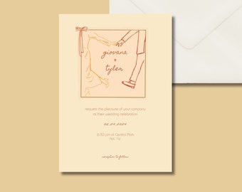 Colorful, Vintage Wedding Invitation, Whimsical, Unique, Hand Drawn Illustrations. Digital Download.